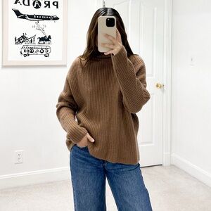 360 Cashmere 100% Cashmere Ribbed Mock Neck Sweater in Brown
